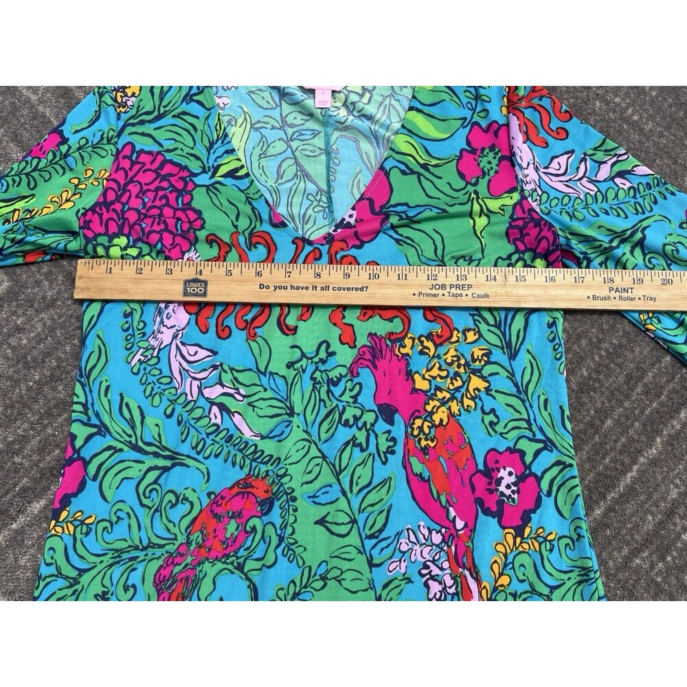Lilly Pulitzer Jade Dress Shake Your Tail Feathers Blue/Green V-Neck Size Small - Picture 5 of 11